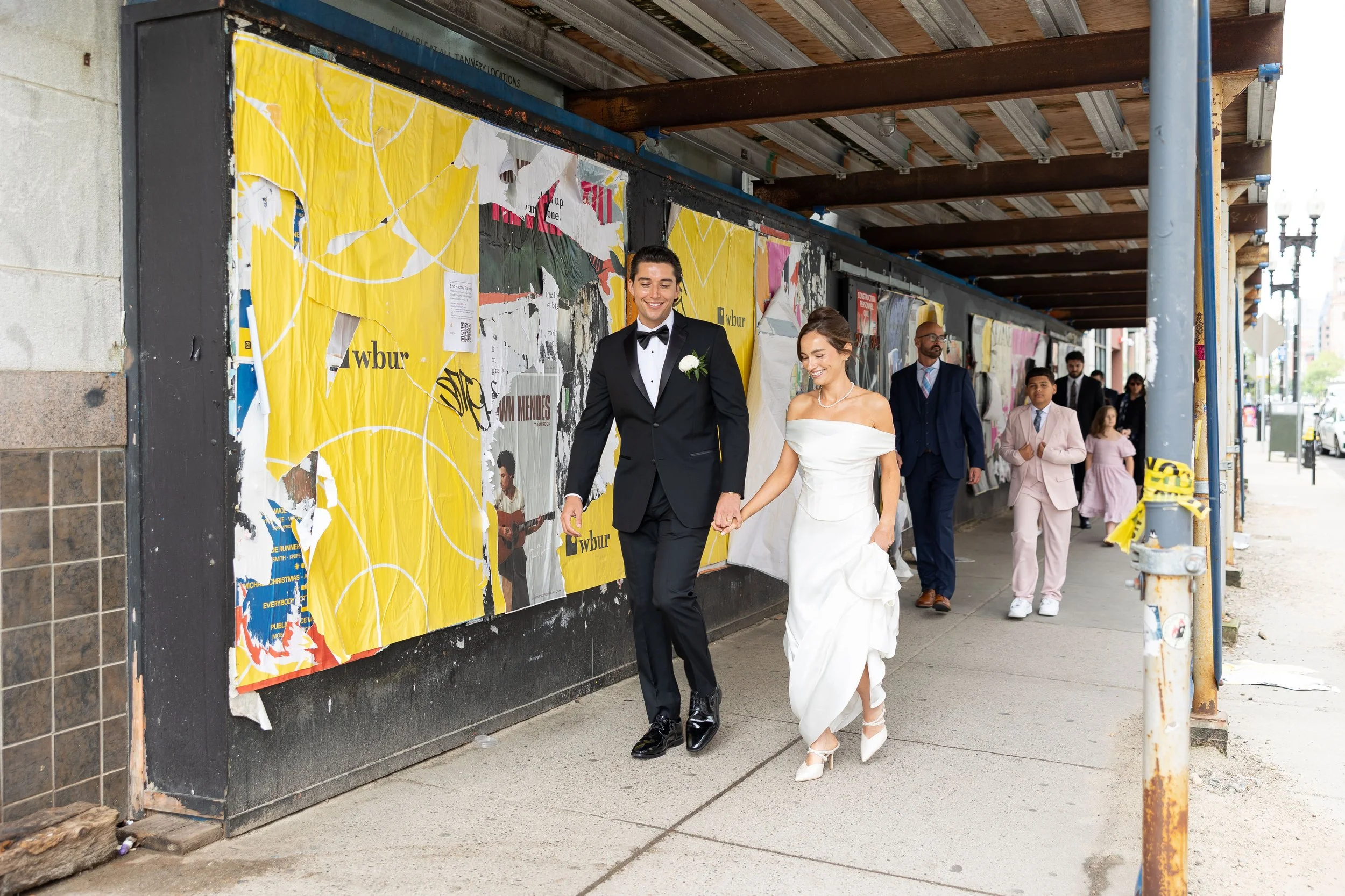 boston public library wedding bg walking down boylston street