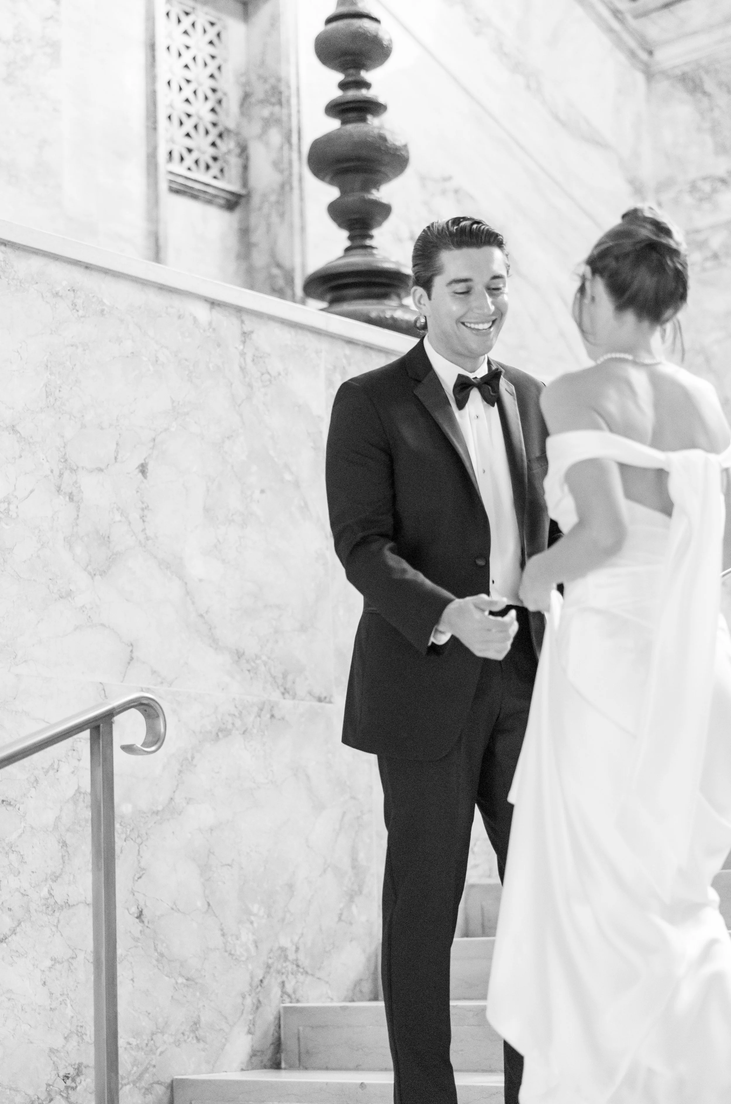 boston public library wedding bg first look staircase 2