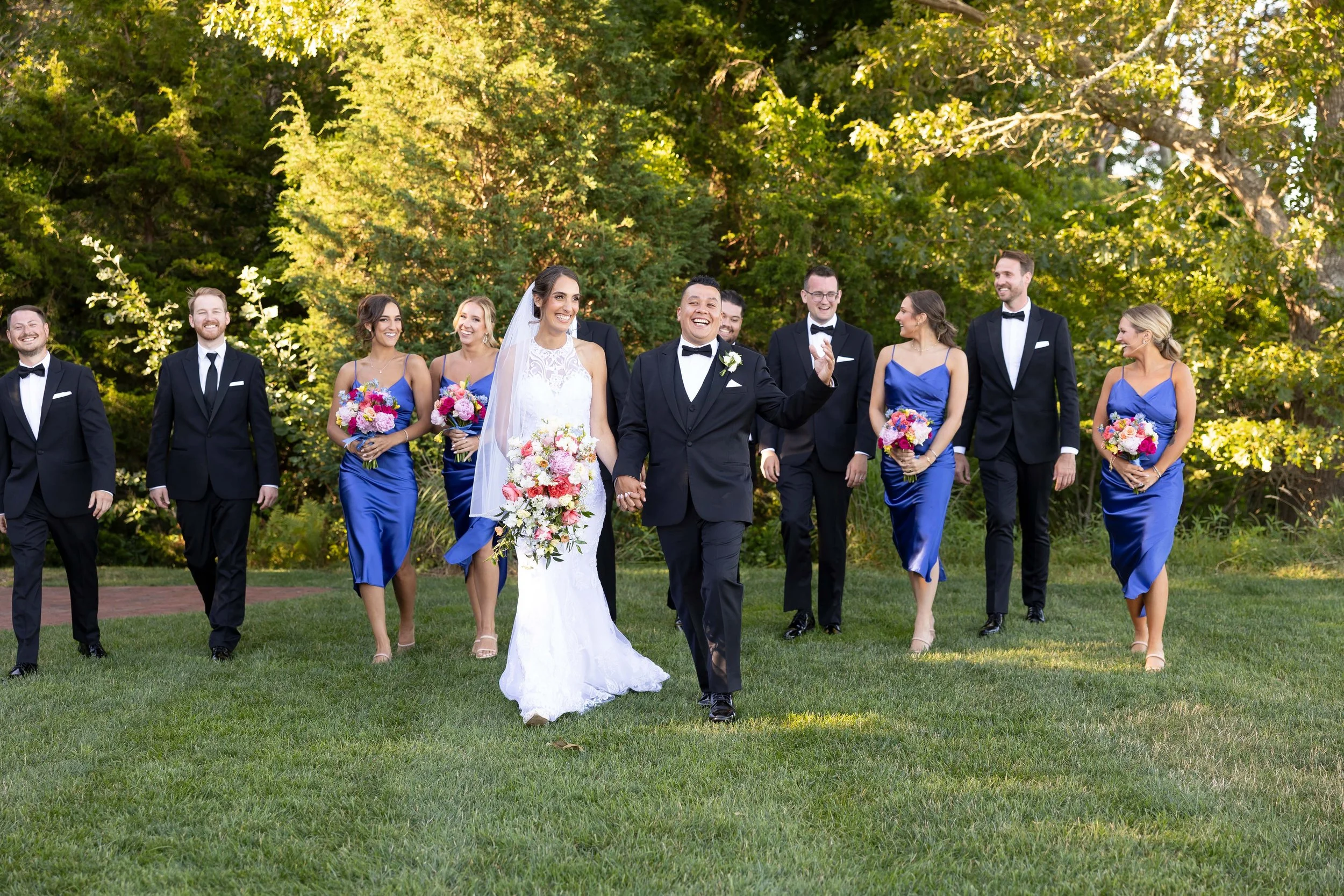cape cod wedding wequassett bridal party walking together