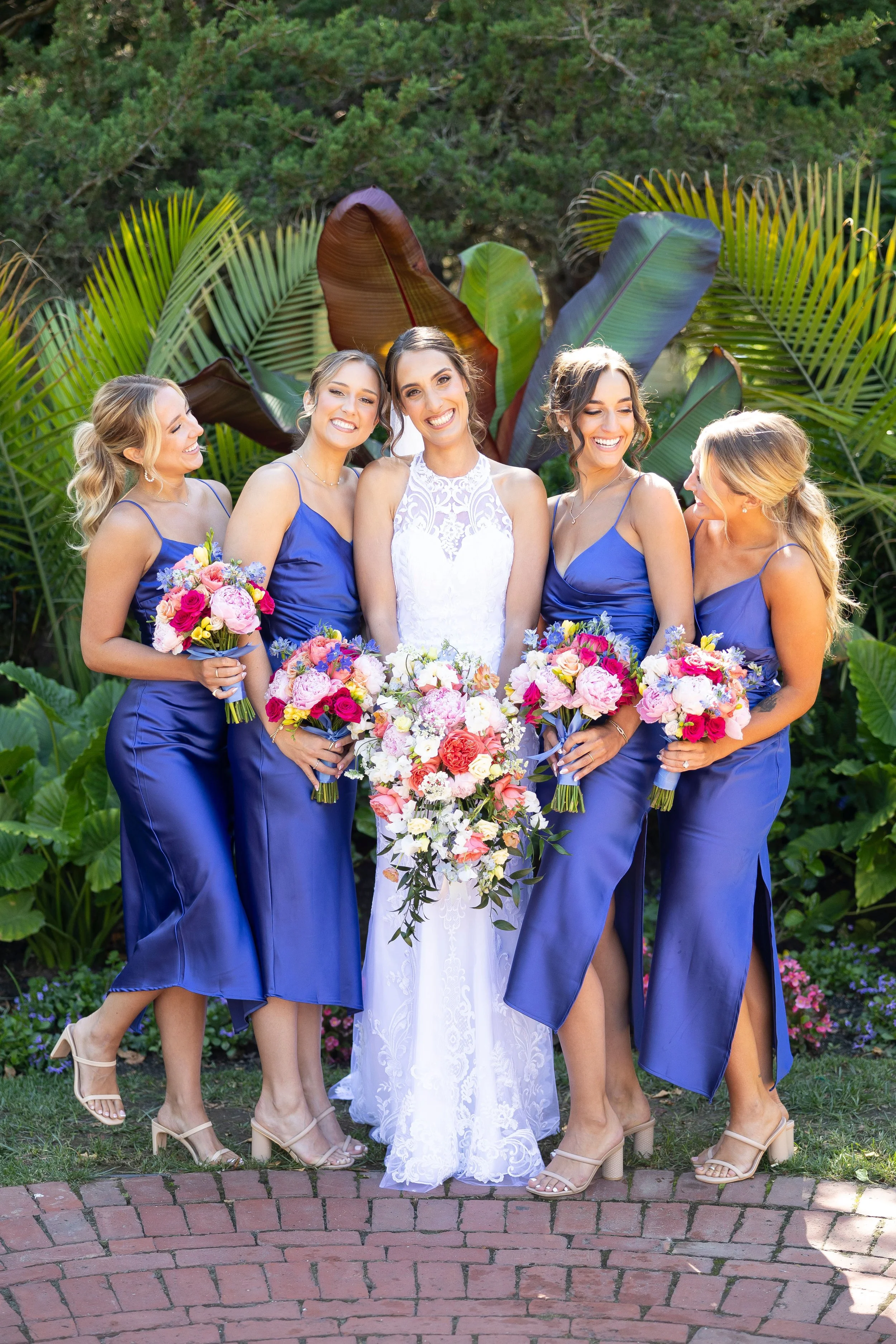 cape cod wedding wequassett bridesmaids  bride with tropical background