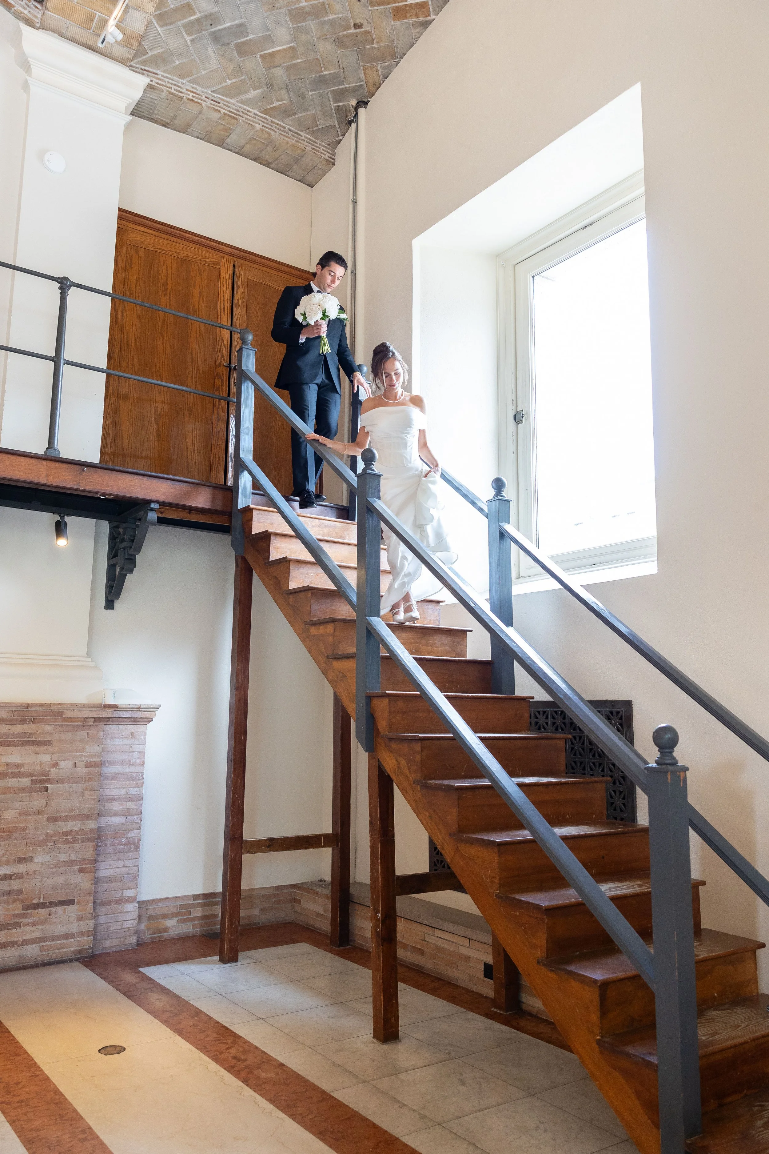 boston pubilc library wedding bg ceremony room staircase