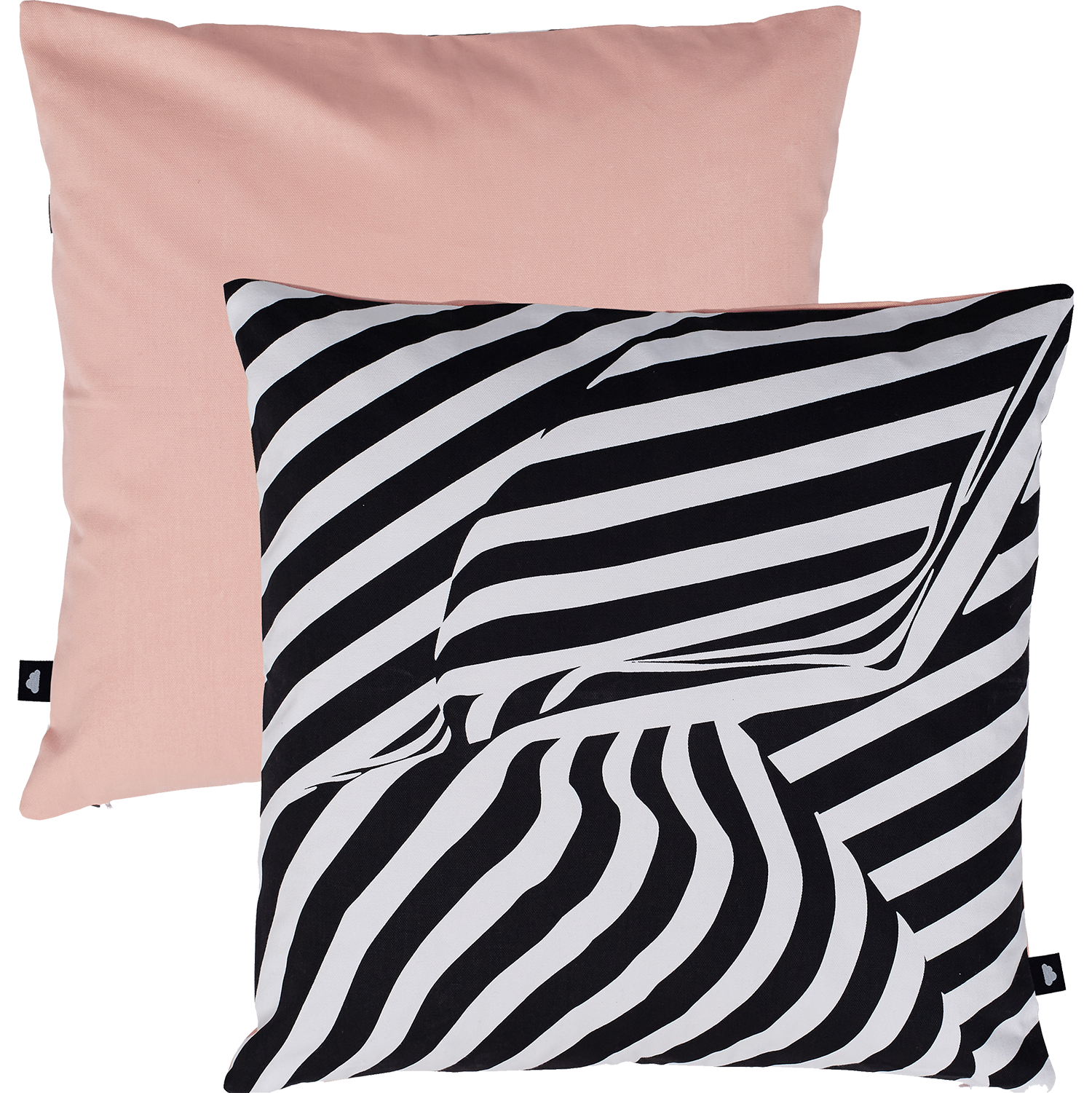 Monochrome striped cushion, showing the graphic crumpled piece of striped fabric, creating an optical illusion