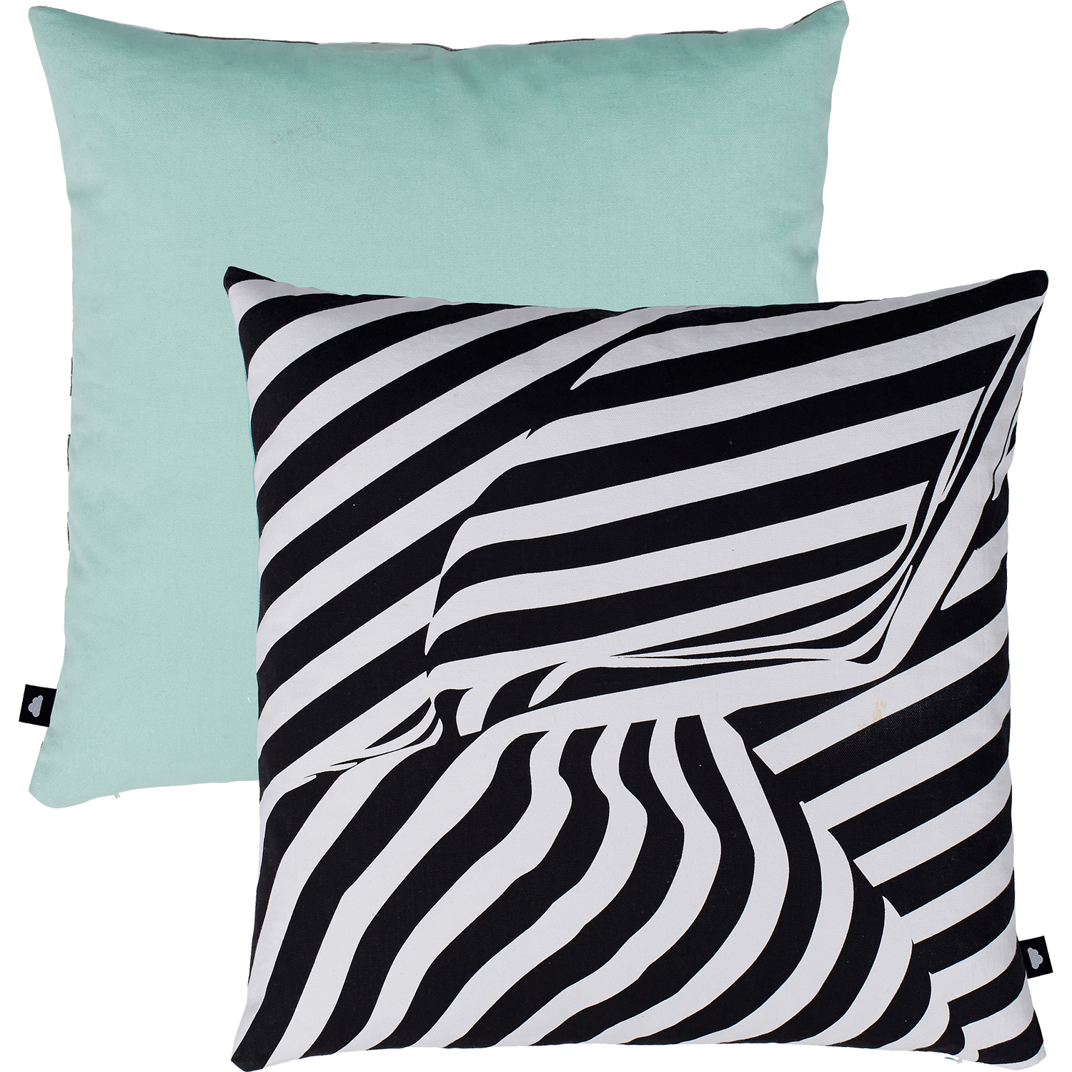 Monochrome striped cushion, showing the graphic crumpled piece of striped fabric, creating an optical illusion