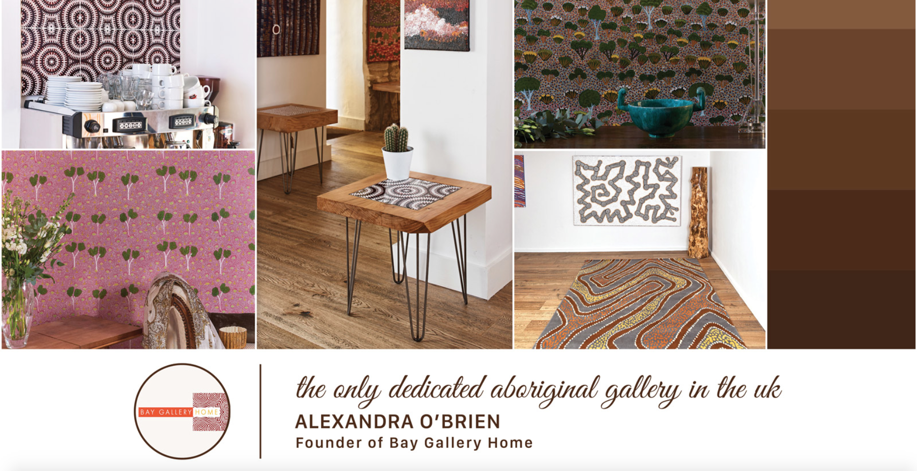 Treniq mood board featuring products from our award winning 'My Country' Aboriginal interiors collection made in the UK.