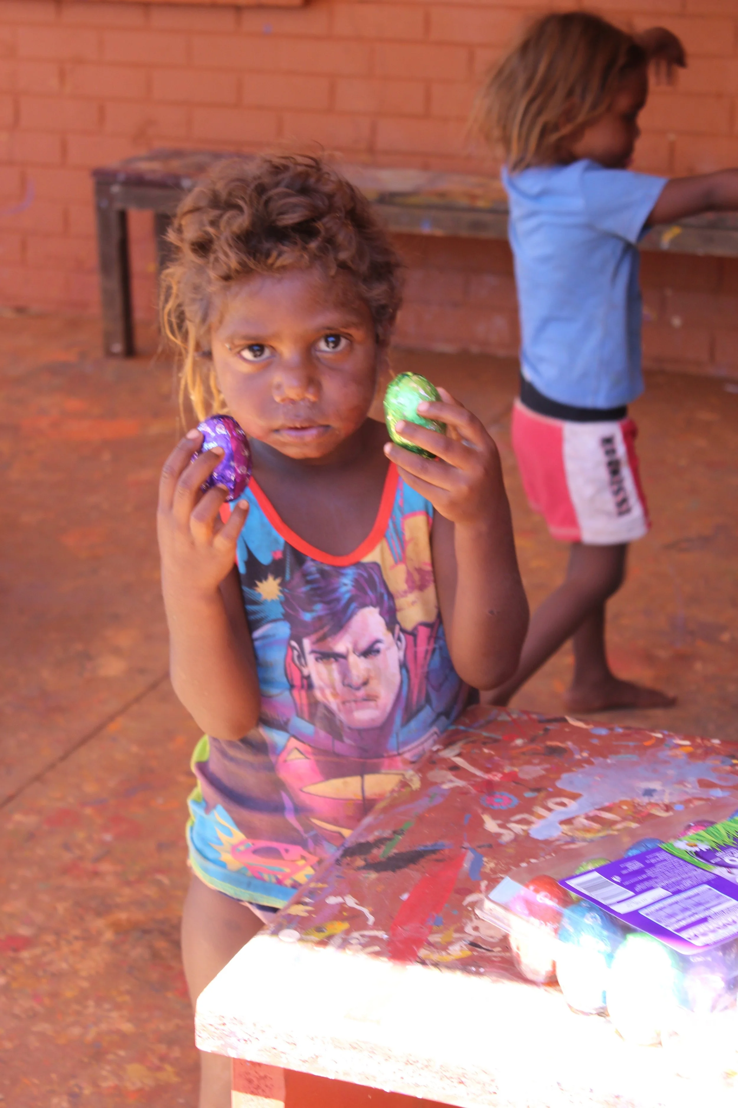 Henry with his Easter eggs - word spread fast as we were soon surrounded by children at the art centre. He'll be among future generations of Aboriginal artists.