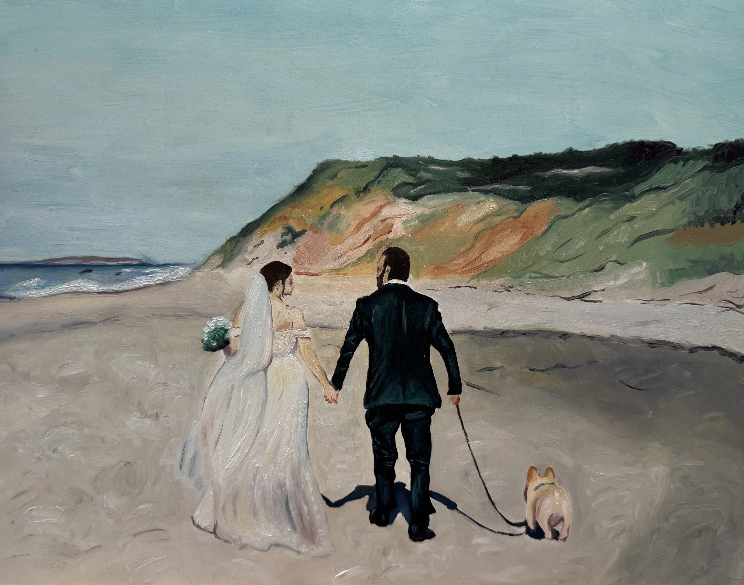 Bride and Groom on Martha's Vineyard - oil