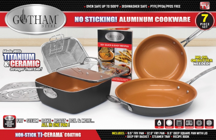 Gotham Steel Deep Square Nonstick Pan with Steamer Tray Lid Frying Basket  for sale online