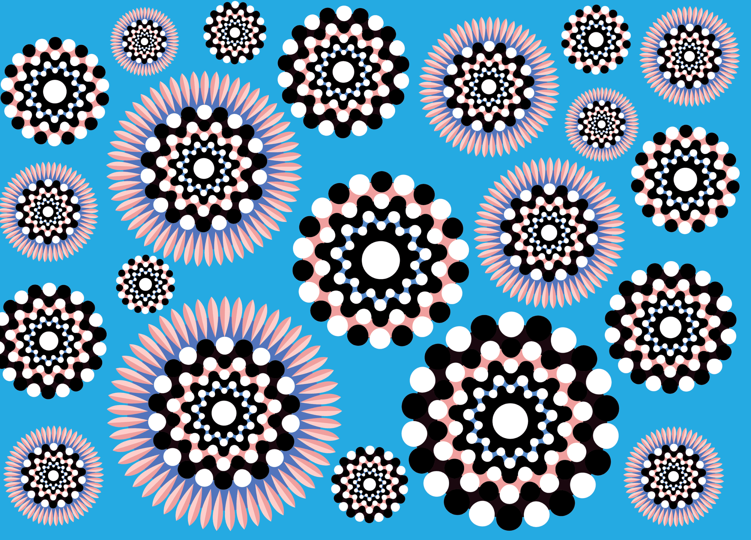 Family Pale Blue - 'Pot Mum' Flower Pattern