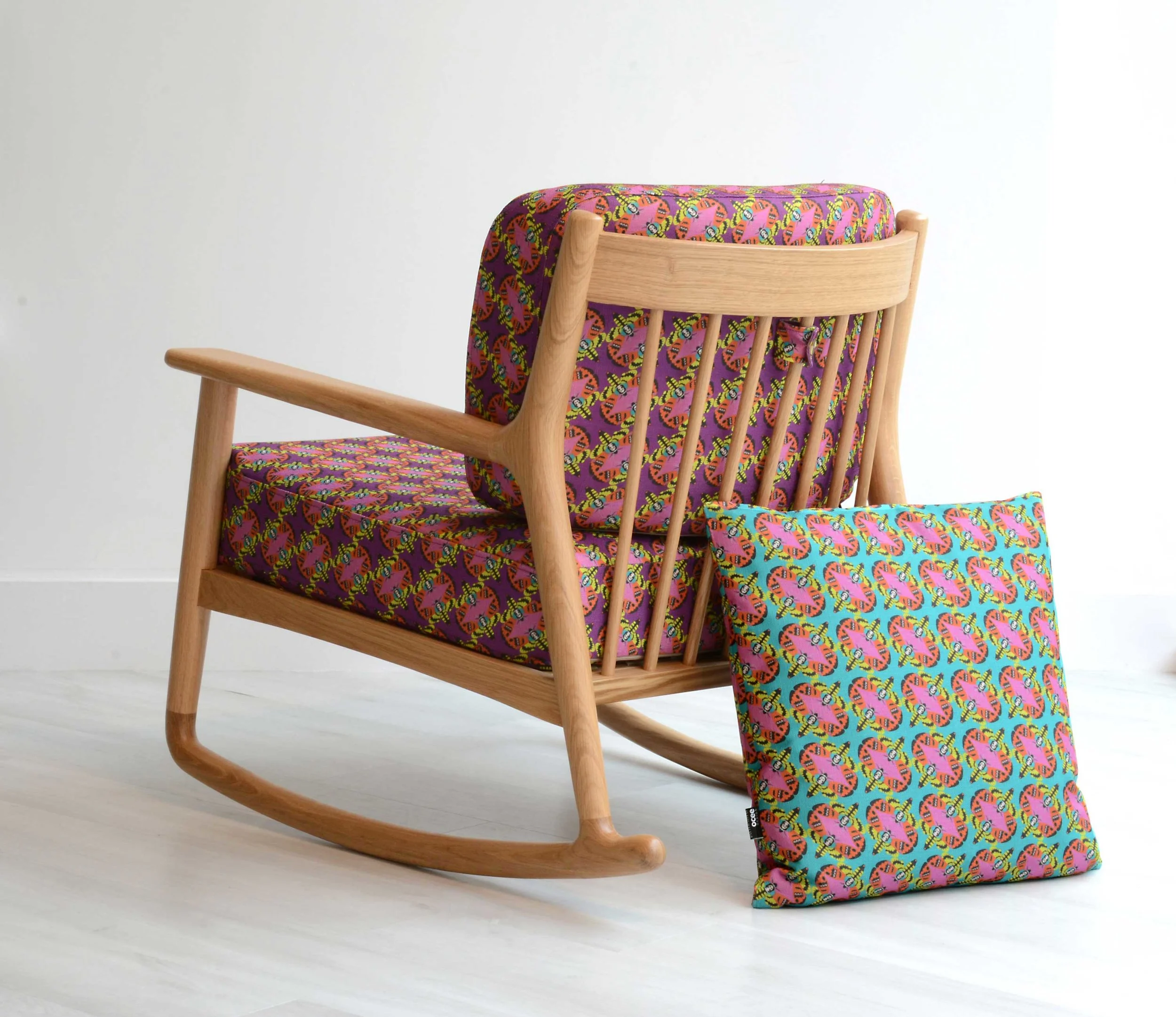 Noah rocker in Betsy Burrows 008 with a cushion in Bertie Burrows 005