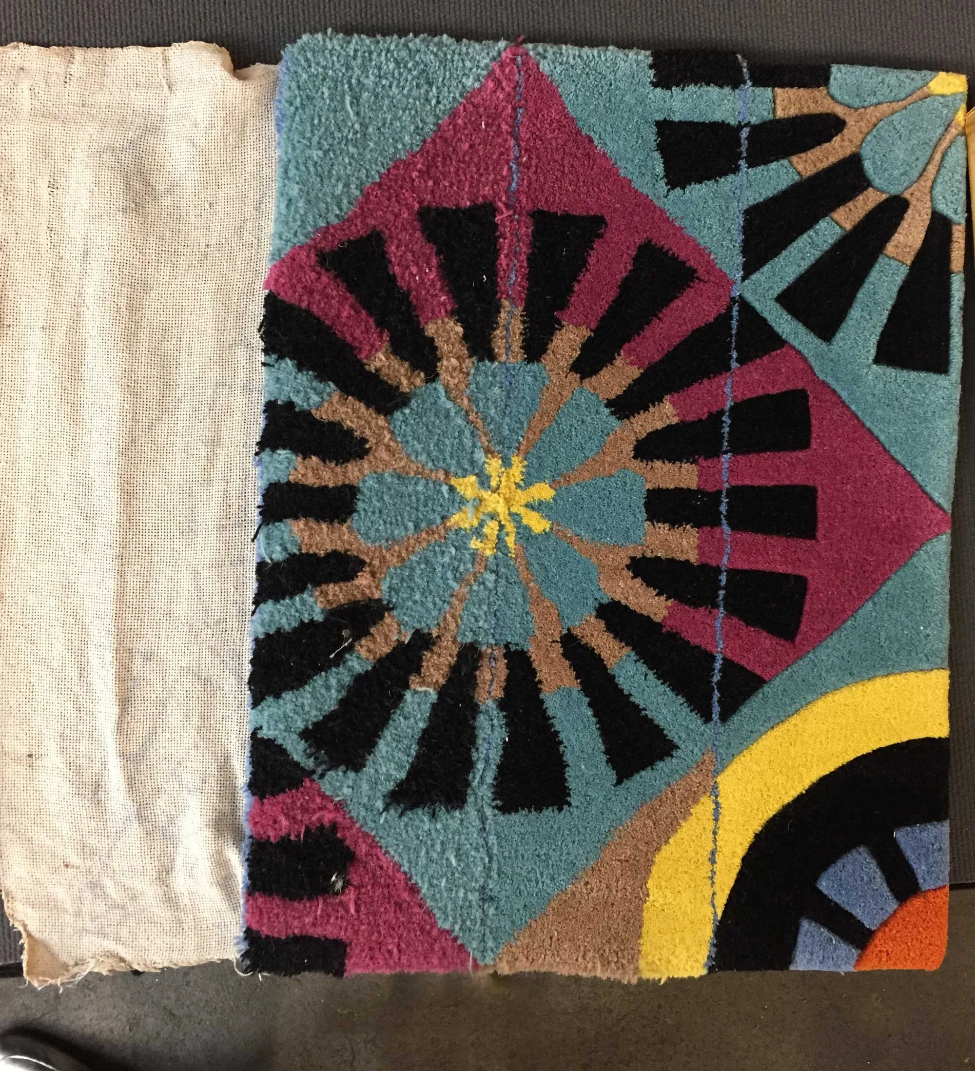 A sampler showing the stages of a hand tufted rug