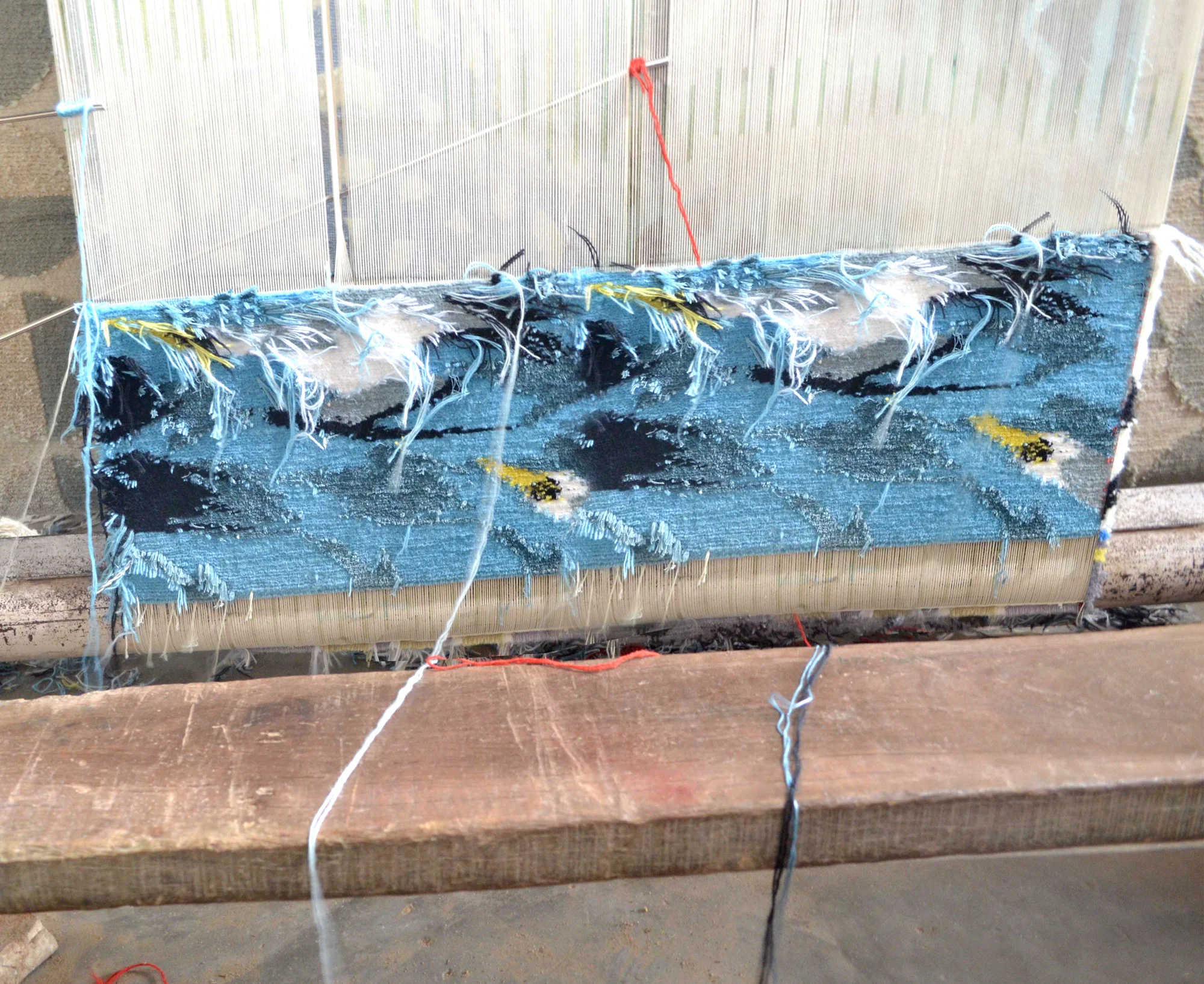 The Artic Gannet hand-knotted rug on the traditional loom