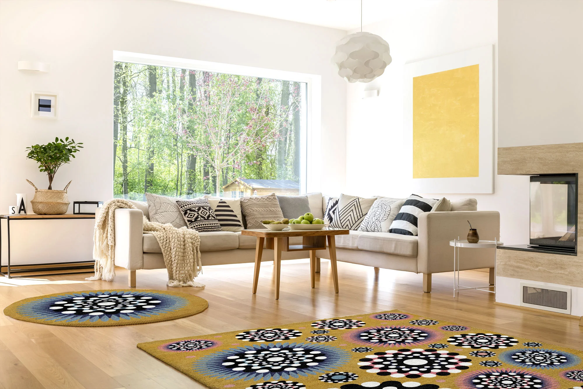 Family mustard, one of eight designs in our hand-made collection for Rug Couture