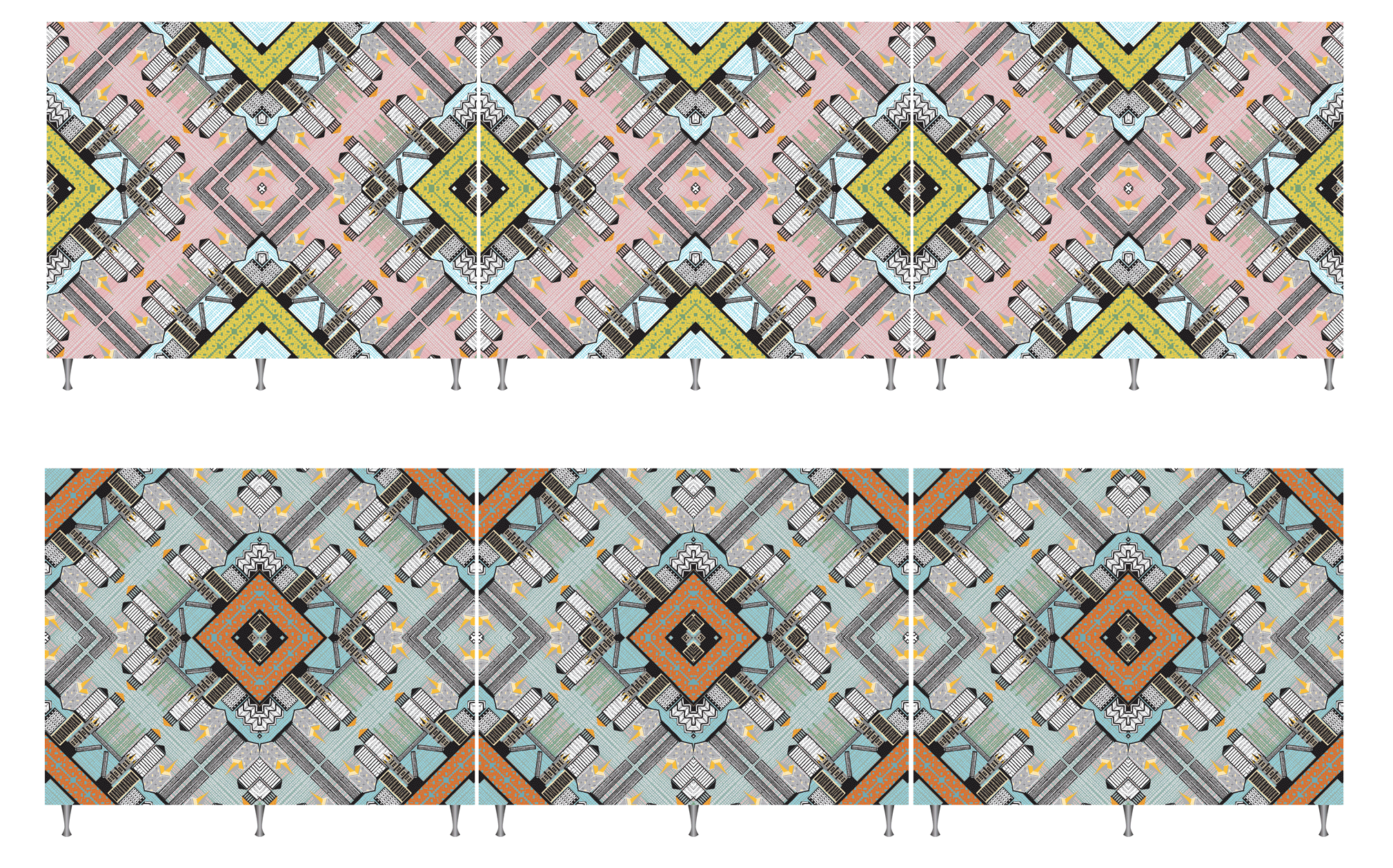 We provide the upholsterers with guides for laying the pattern on booths