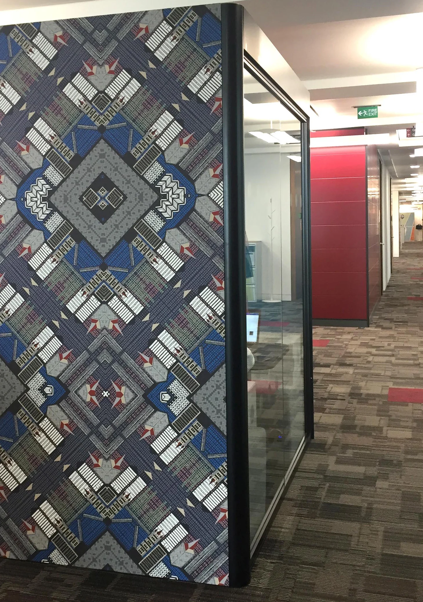 An acoustic booth upholstered in BLOCKS_night