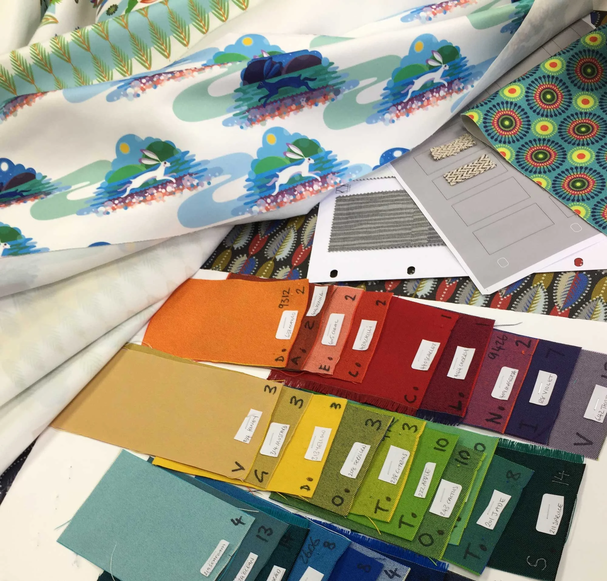 Matching with plain fabrics is a very important part of the design process.