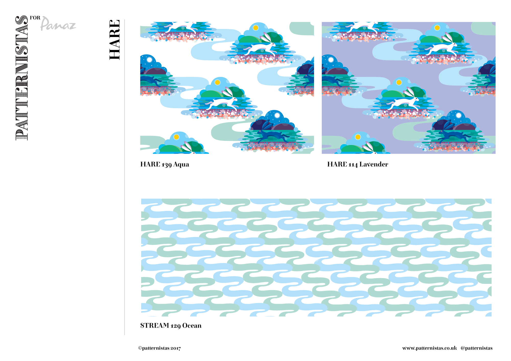HARE collection overview showing two colourways and a matching STREAM pattern