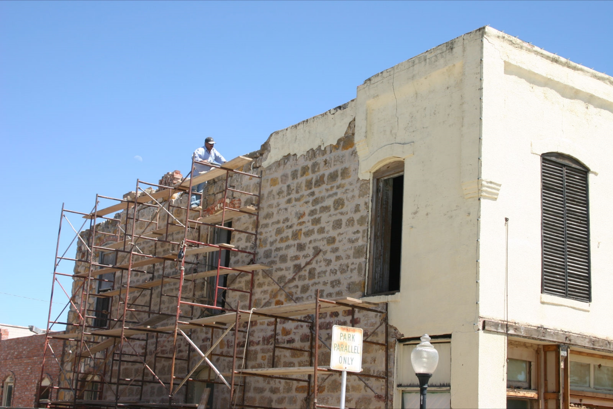 Stone restoration on side of building