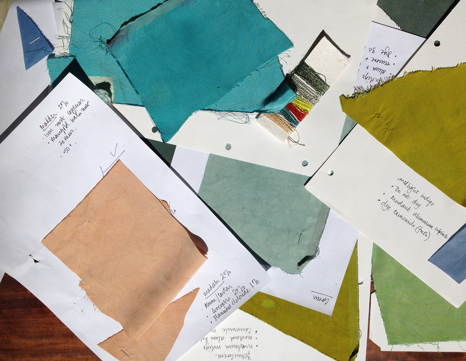 Naturally dyed colour swatches.