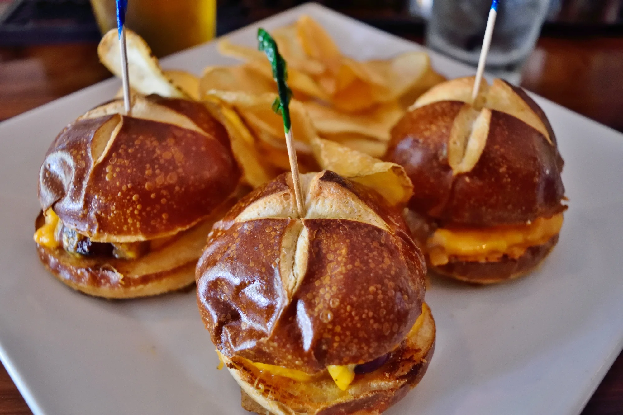 Pretzel Bun Sliders with Andouille Sausage - fantastic.
