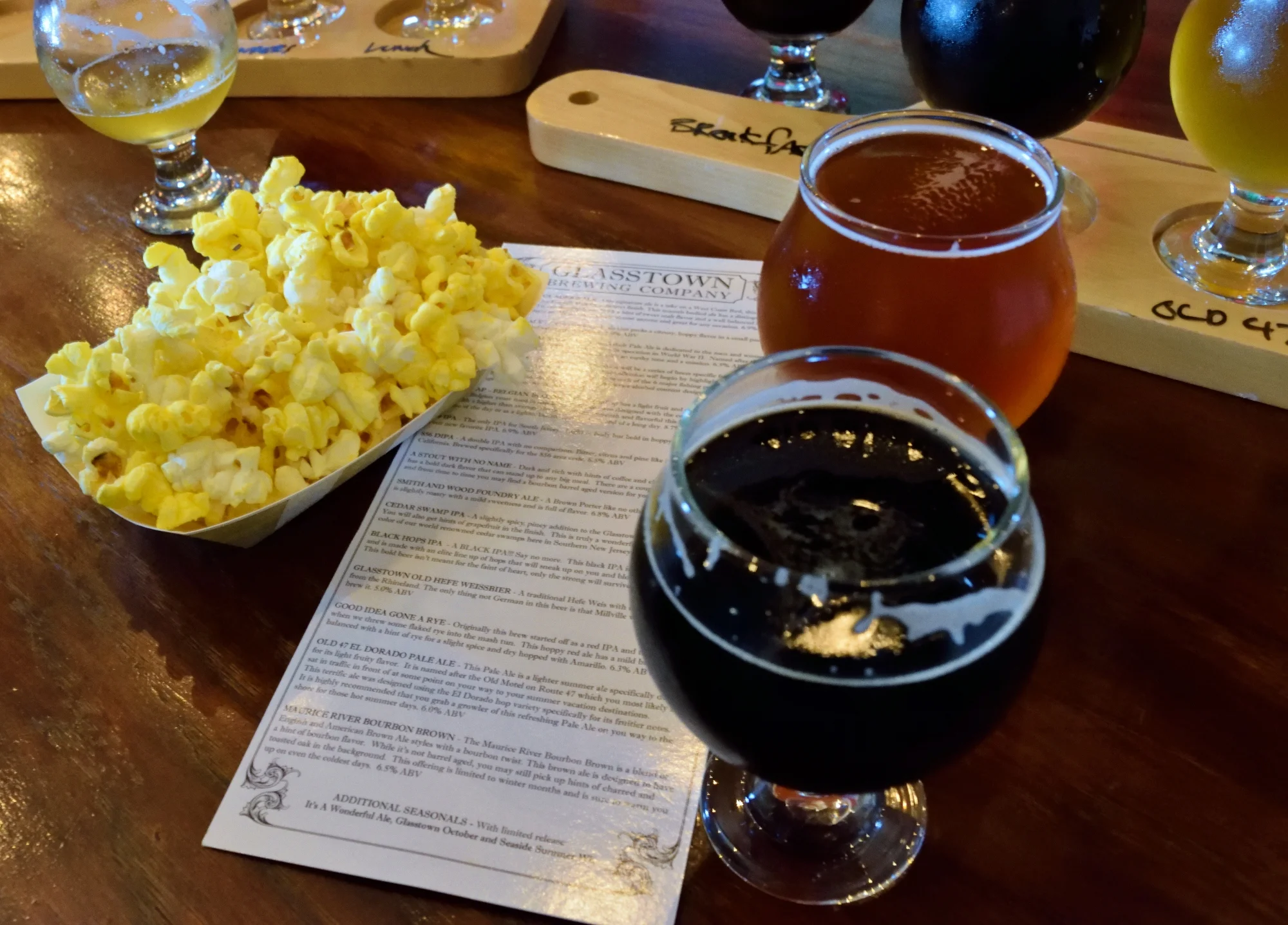 Beers and popcorn await you at Glasstown Brewing Company.