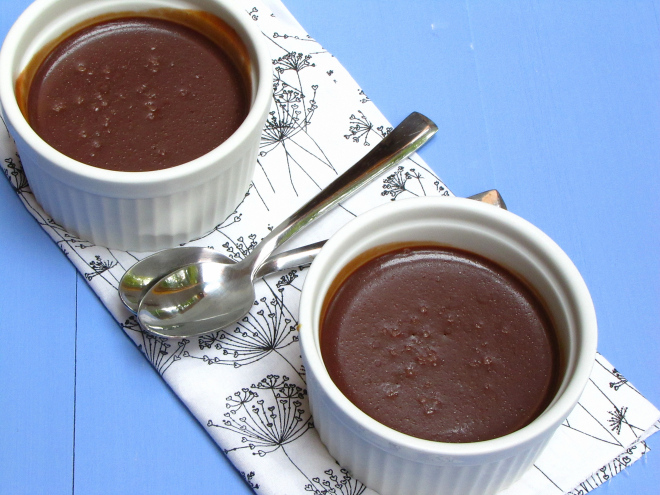 Salted Chocolate Pots with Caramel Sauce