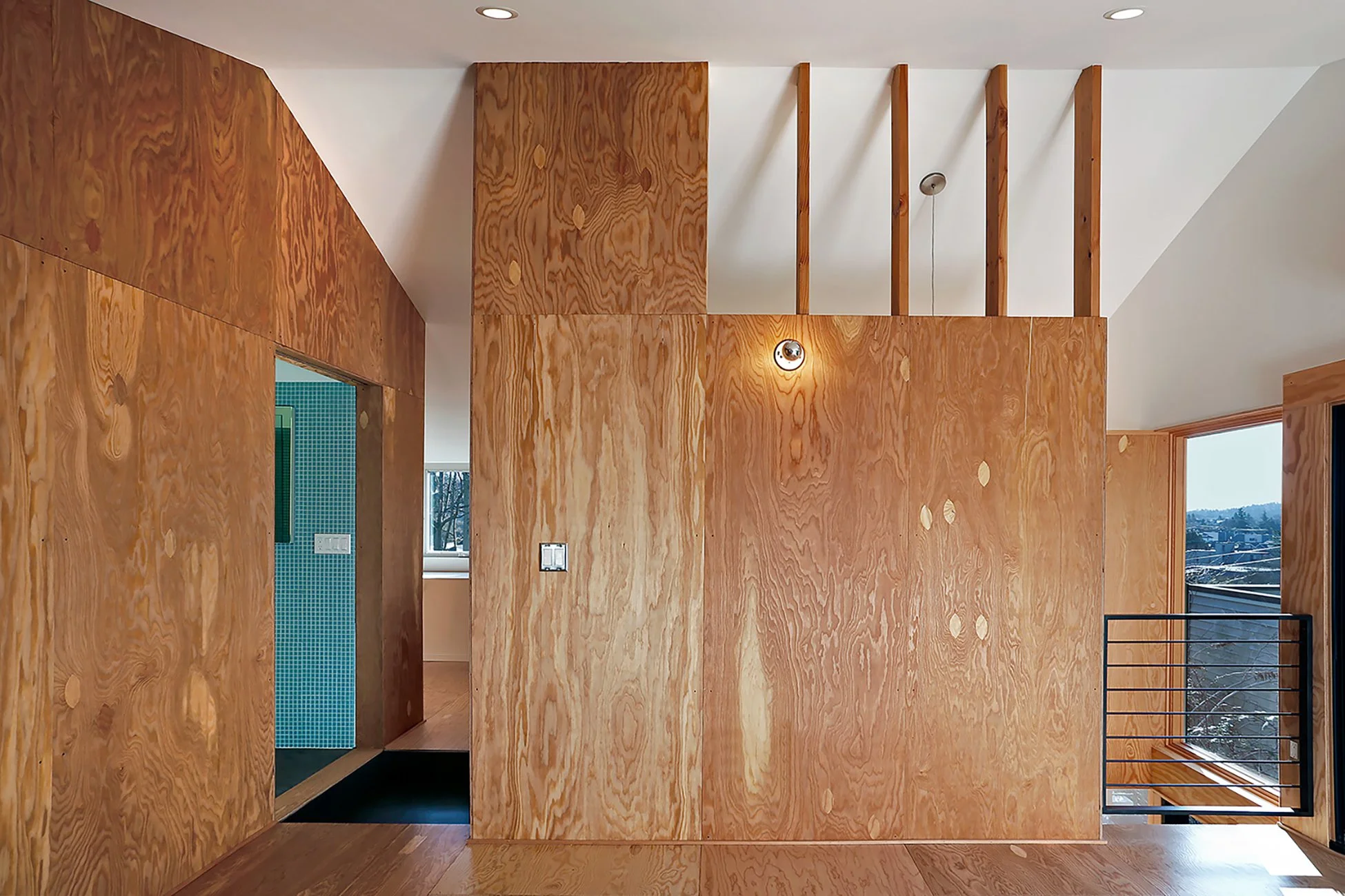 Modern DADU architecture Seattle, exposed plywood interior walls