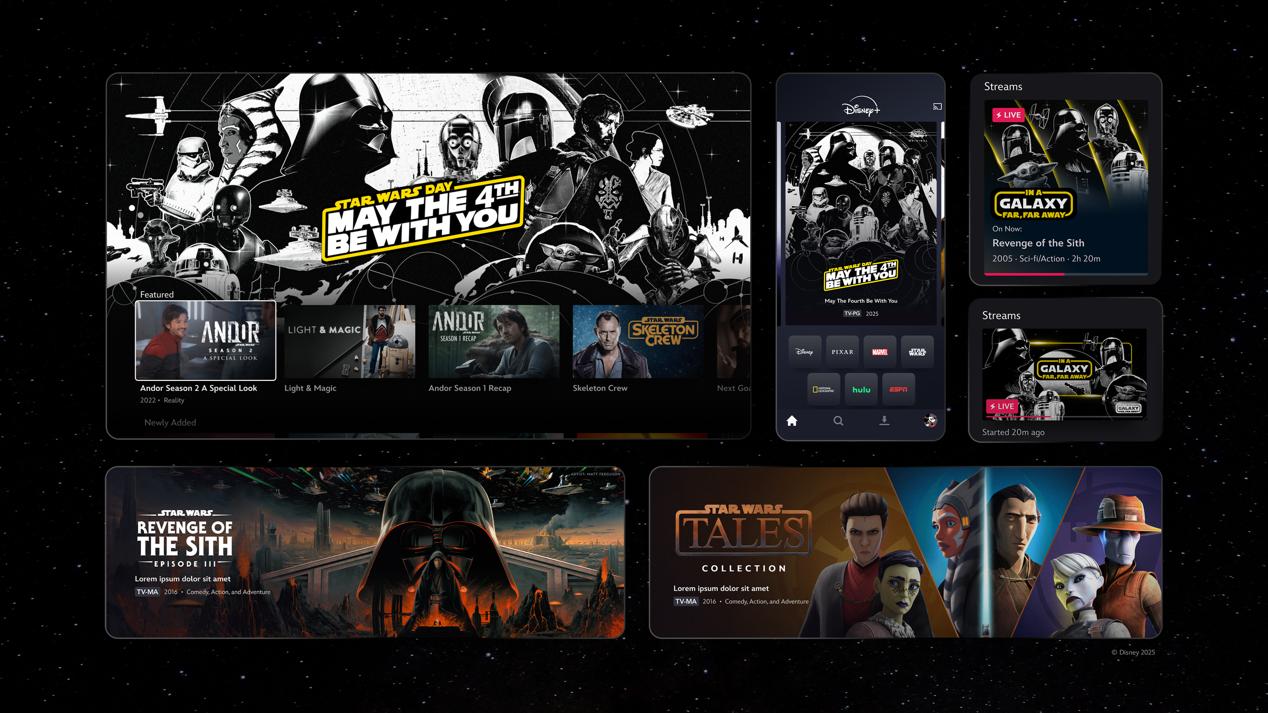  2025 May the 4th (Star Wars Day)    One of the biggest moments on the platform each year — editorial collections, franchise-driven visual systems, and high-impact frameworks surfacing 40+ years of Star Wars content. Developed in close partnership w