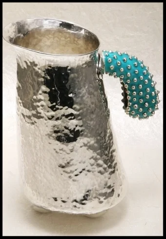 sterling silver creamer with enamel handle