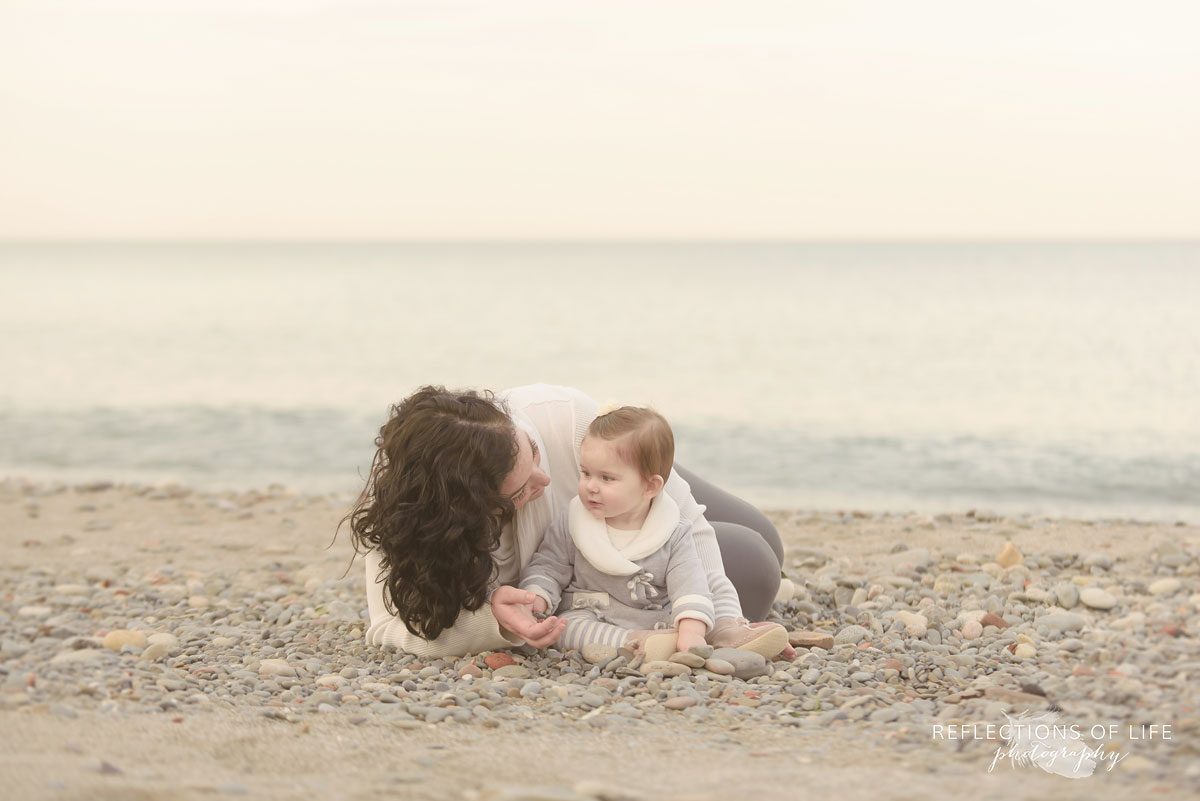 Slow and meaningful mama and baby photos on the beach Southern Ontario