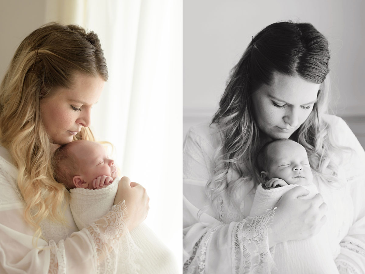 mommy snuggling in to her newborn baby boy in Niagara Newborn Photography studio 015