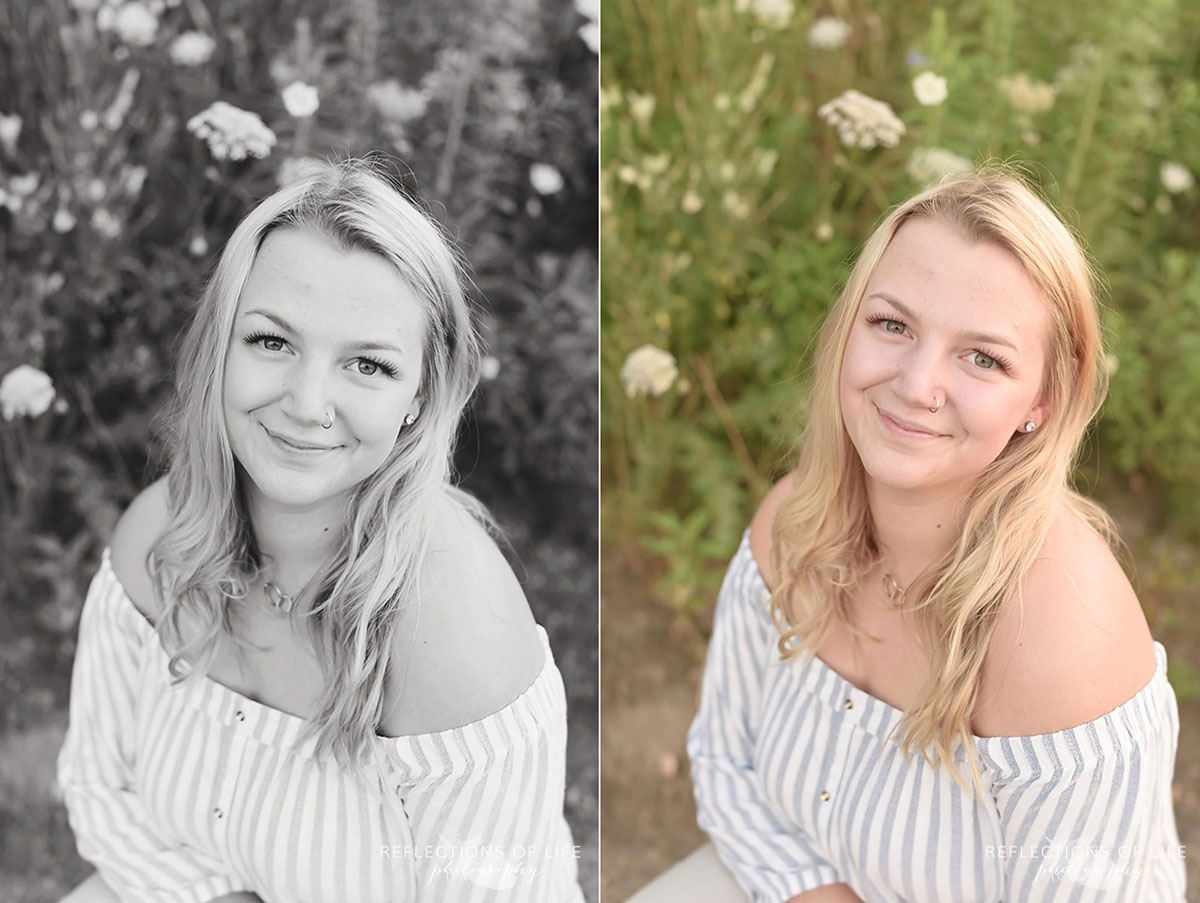 Gorgeous girl portraits with white flowers in Niagara Ontario