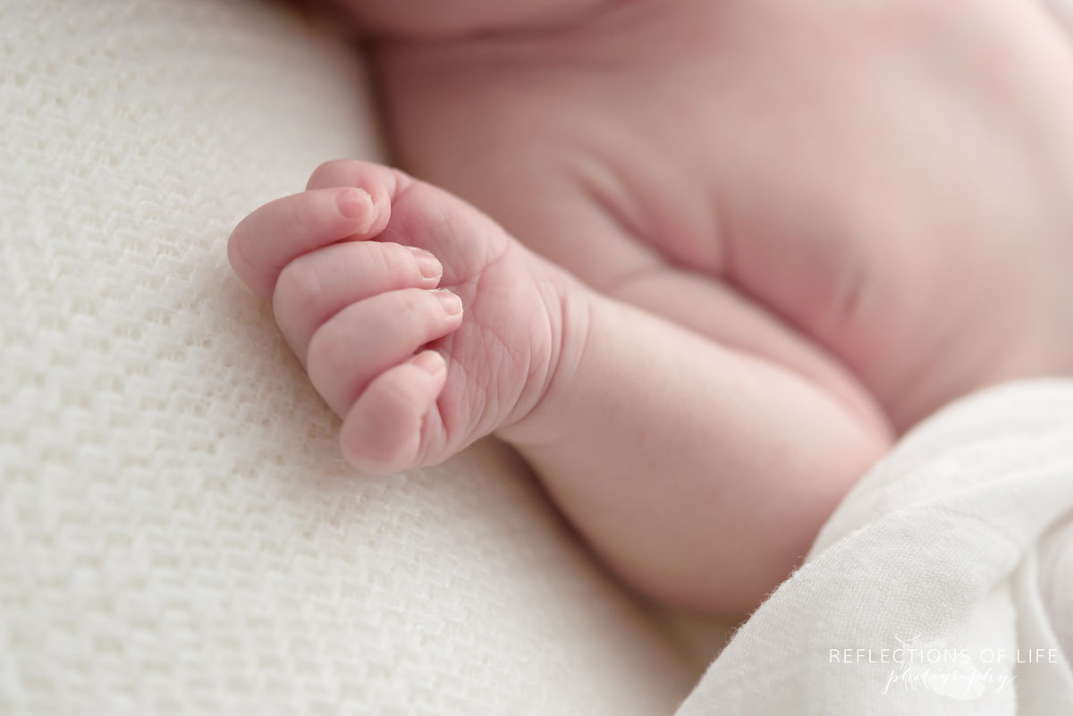 Newborn baby boy closed hand taken in Grimsby Photography Studio