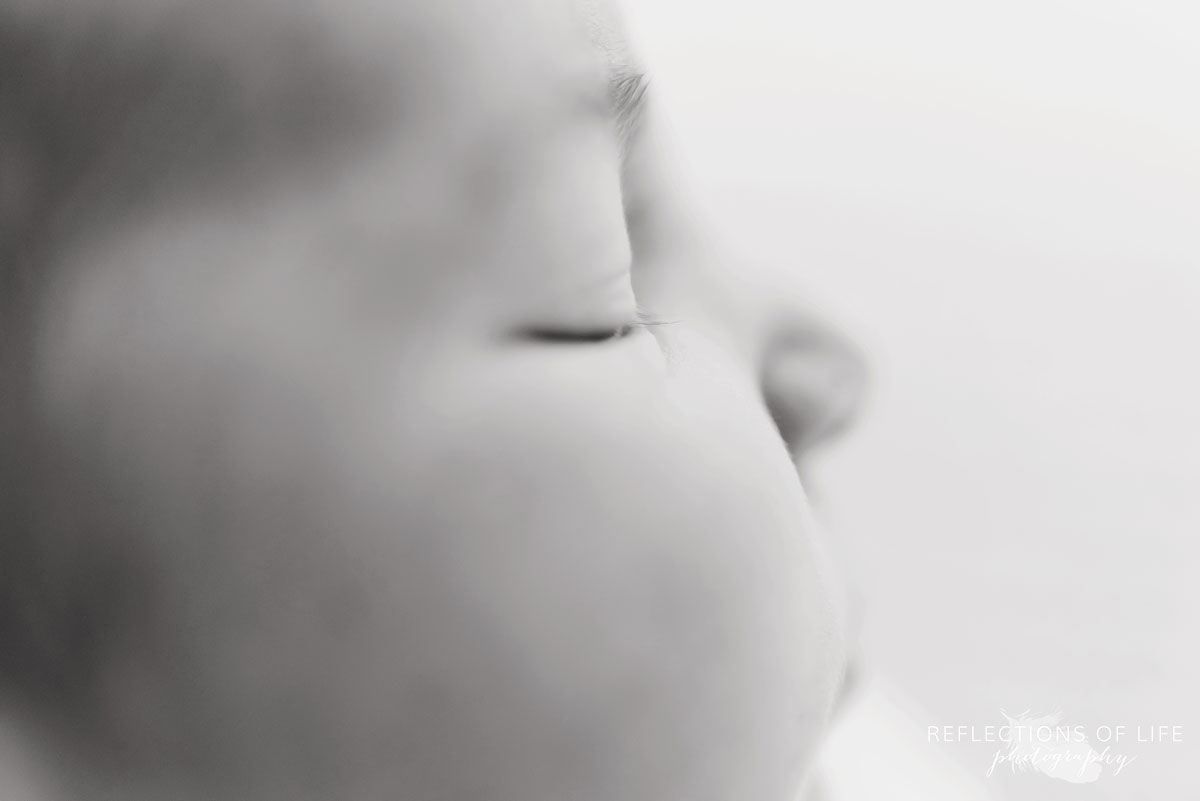 Black and white image of baby eyelashes