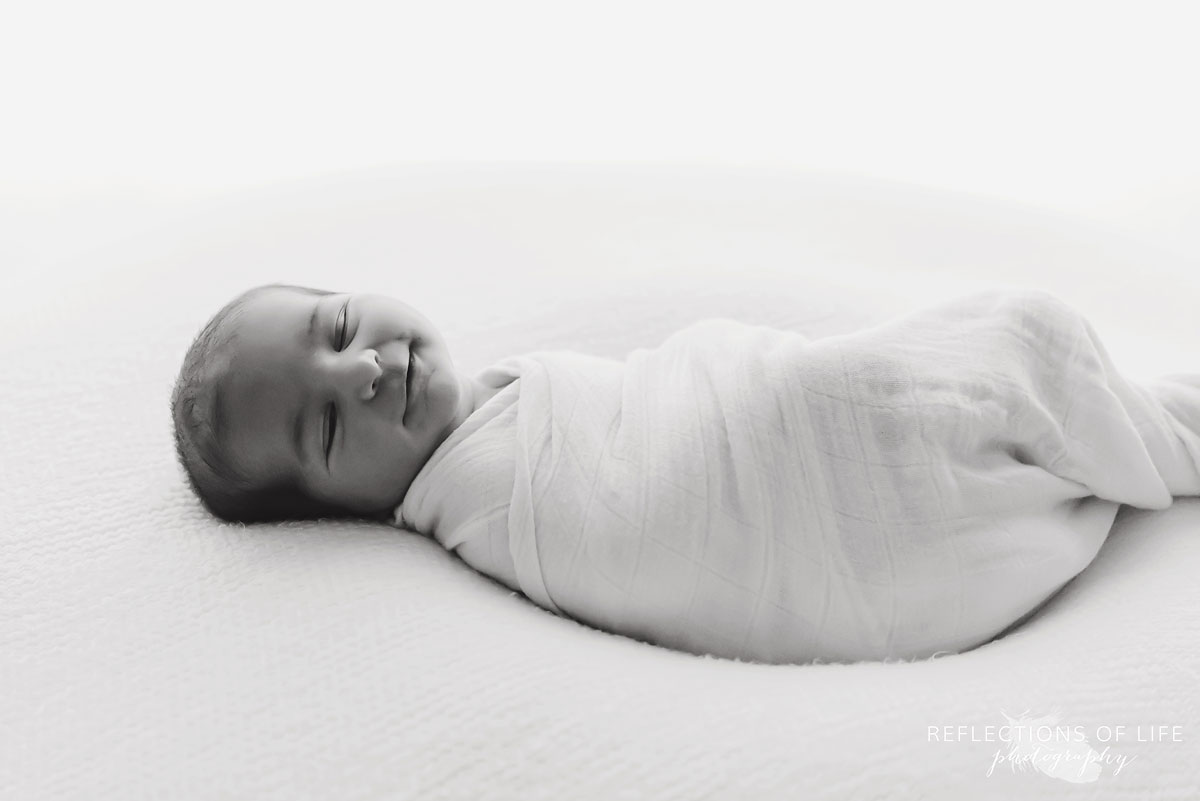 Niagara newborn photographer baby boy in black and white