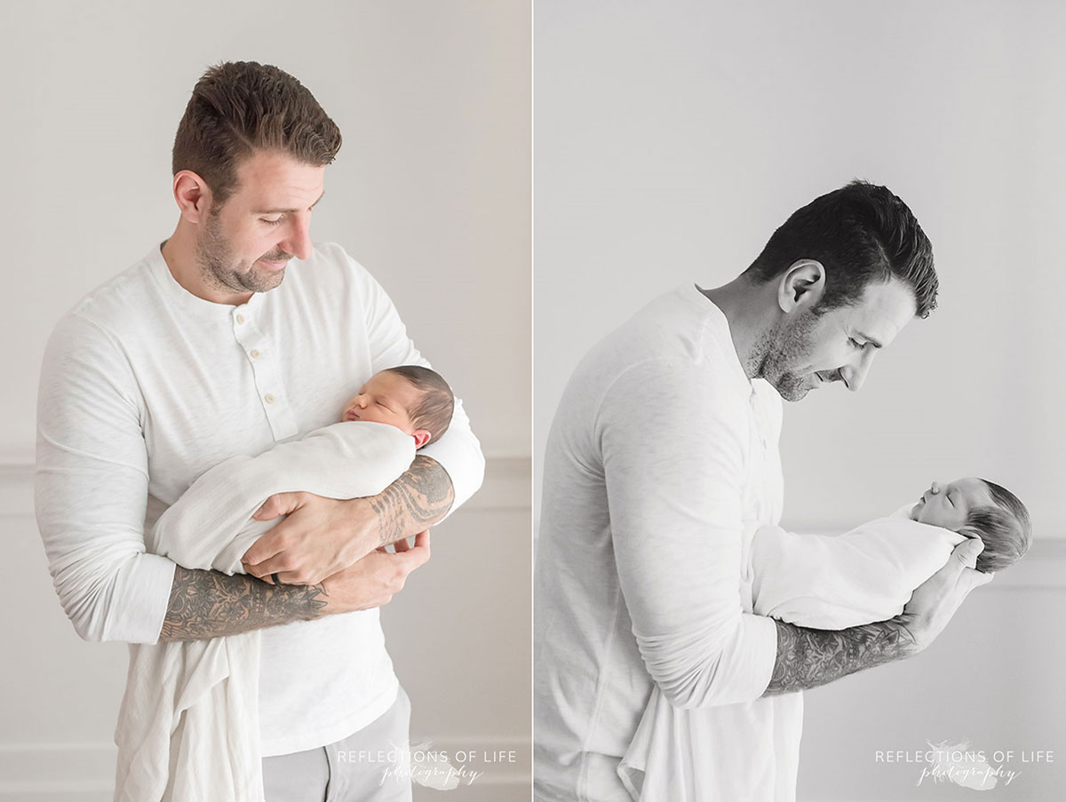 Newborn baby collage of daddy holding baby boy