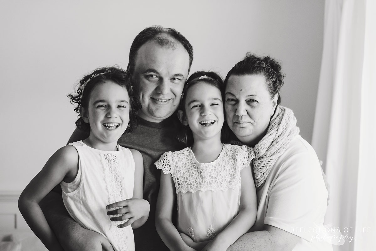 family of four natural light black and white