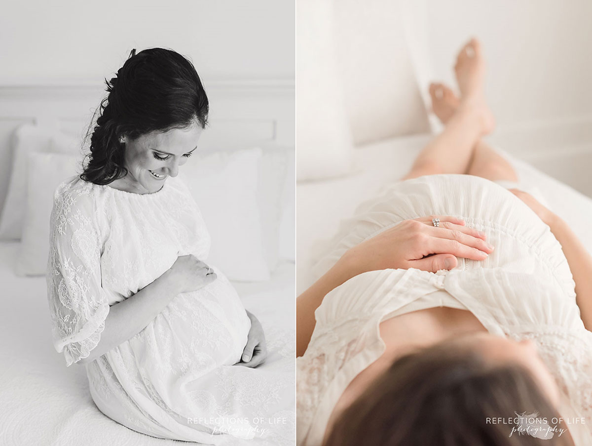maternity photos of young dark haired mother