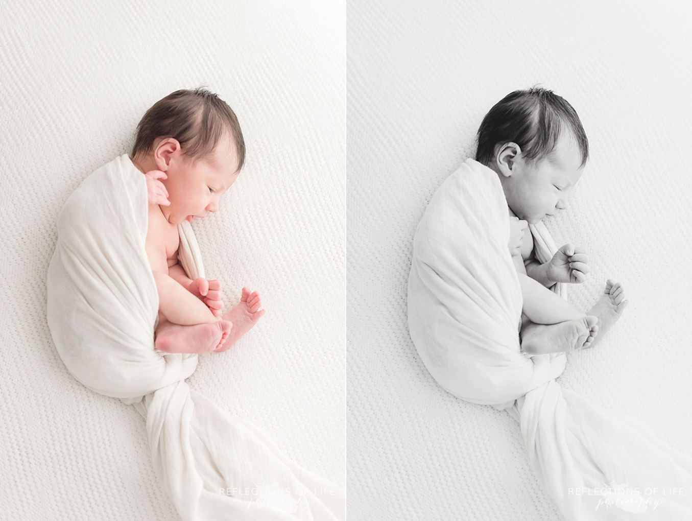 Newborn baby wrapped in white in Niagara Region Photo Studio