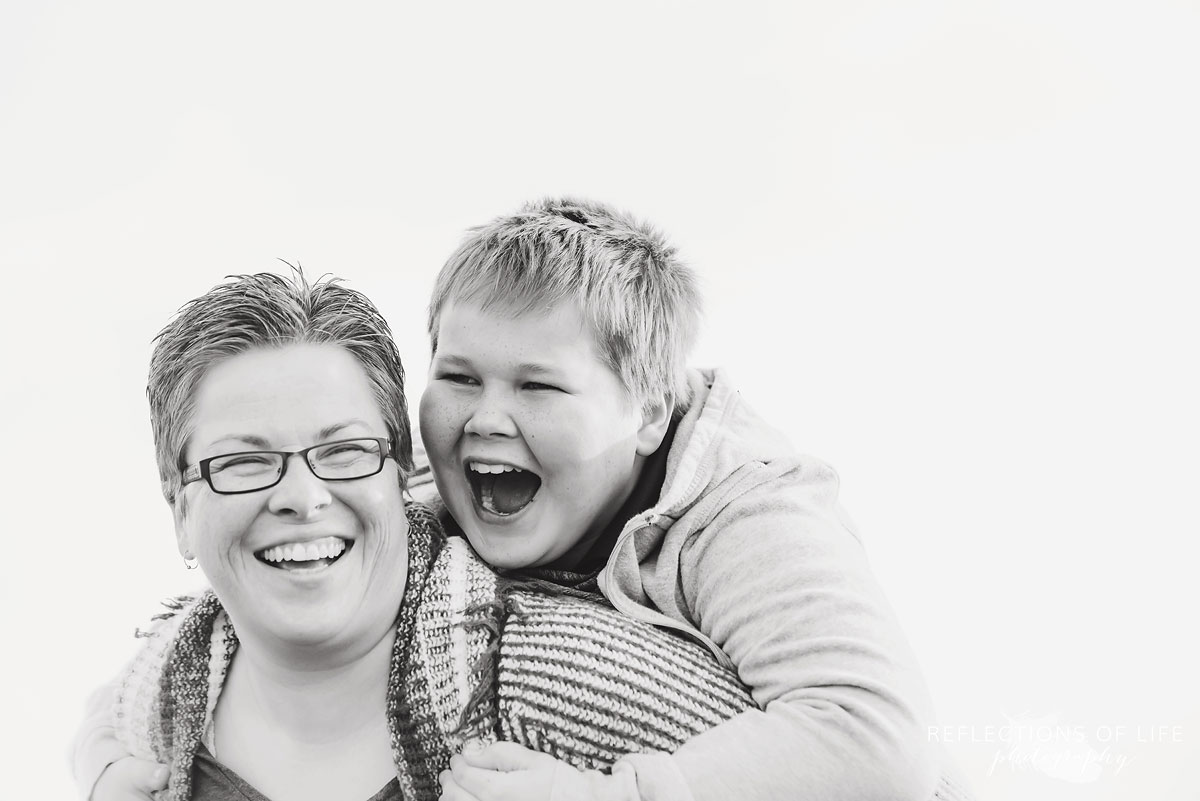 mother and son fun piggyback