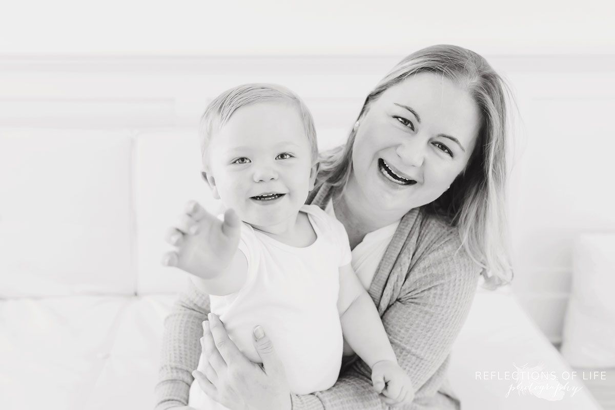 Mother and son black and white