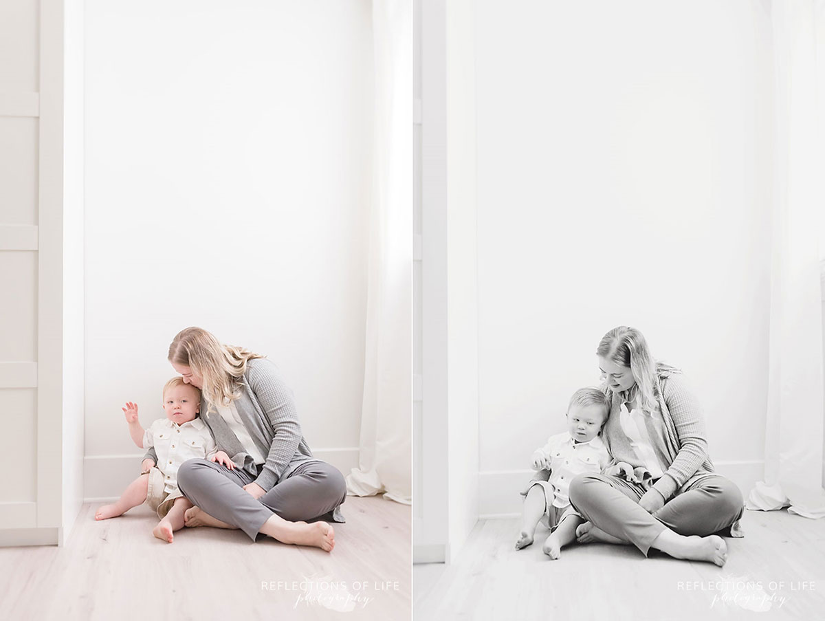 Mother and baby hugging