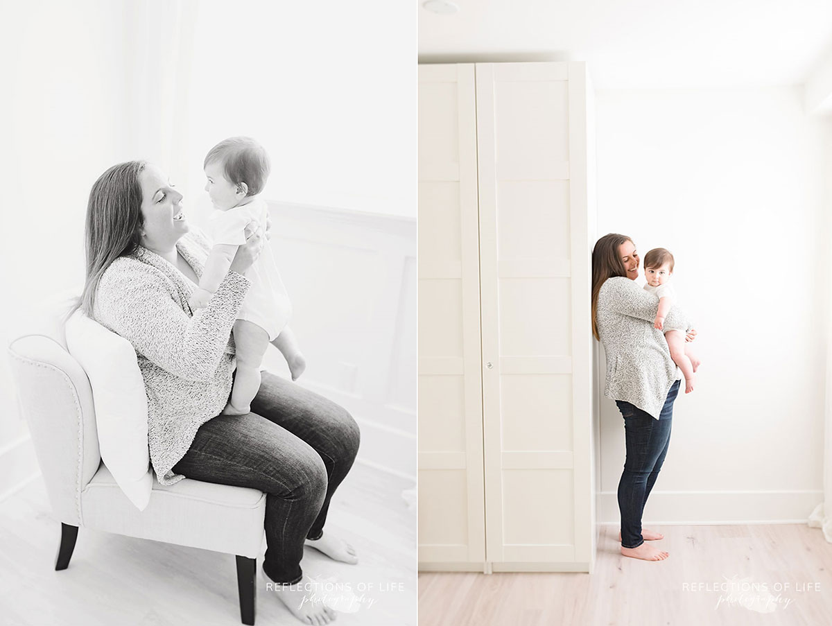 Mother holding baby in white studio Grimsby Ontario