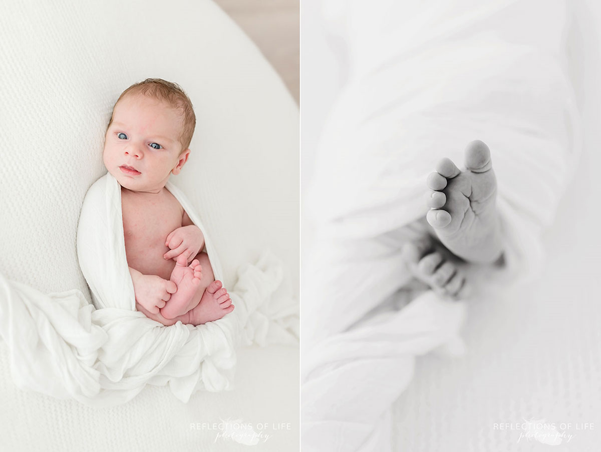 newborn baby boy portrait and toes