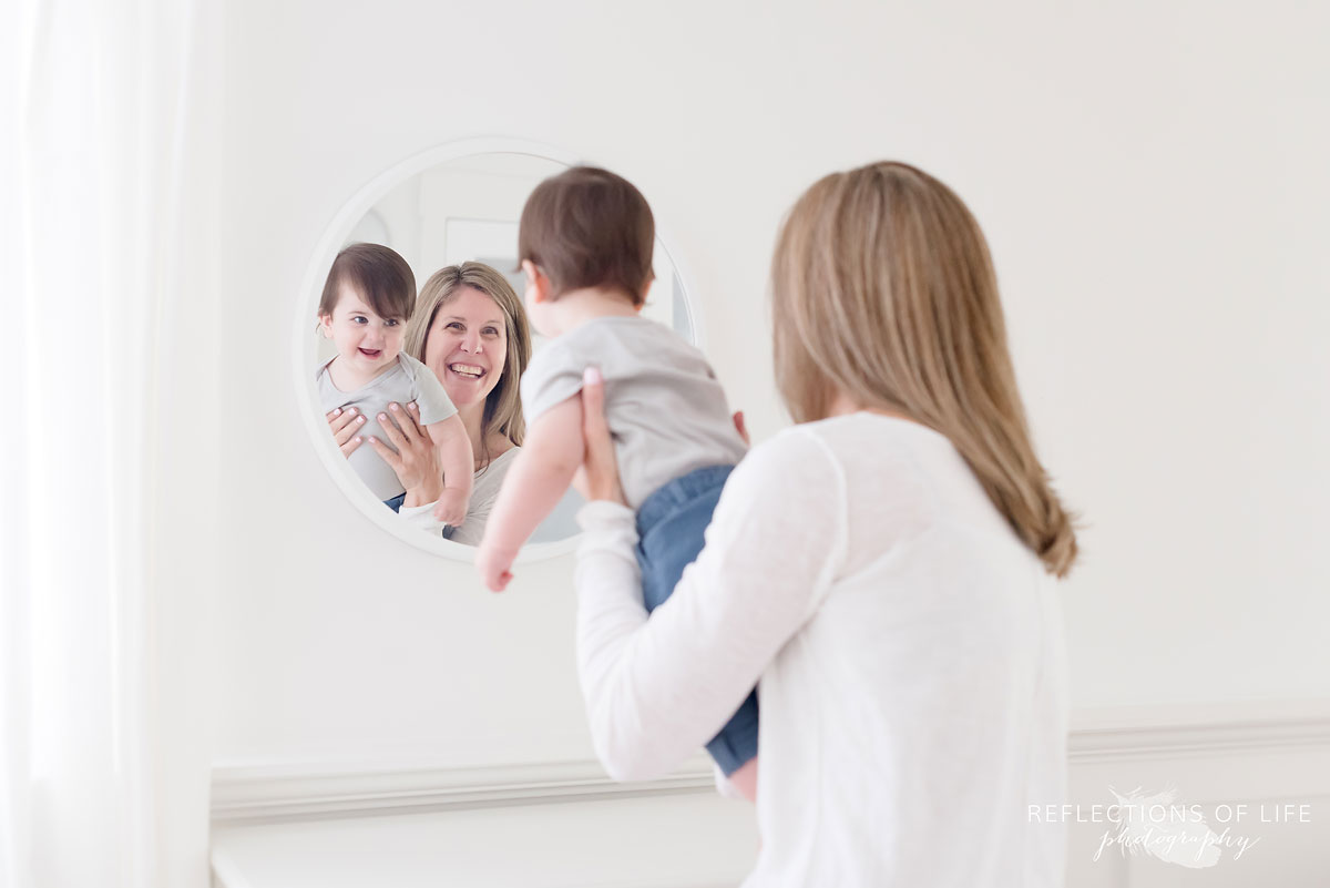 Grandma looking into mirror with Grandson Grimsby Ontario studio