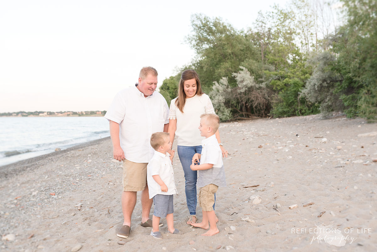 Family photo on the beach in Grimsby Ontario