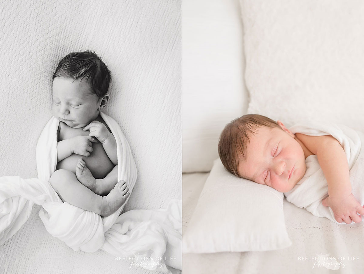 newborn baby boy wrapped in white