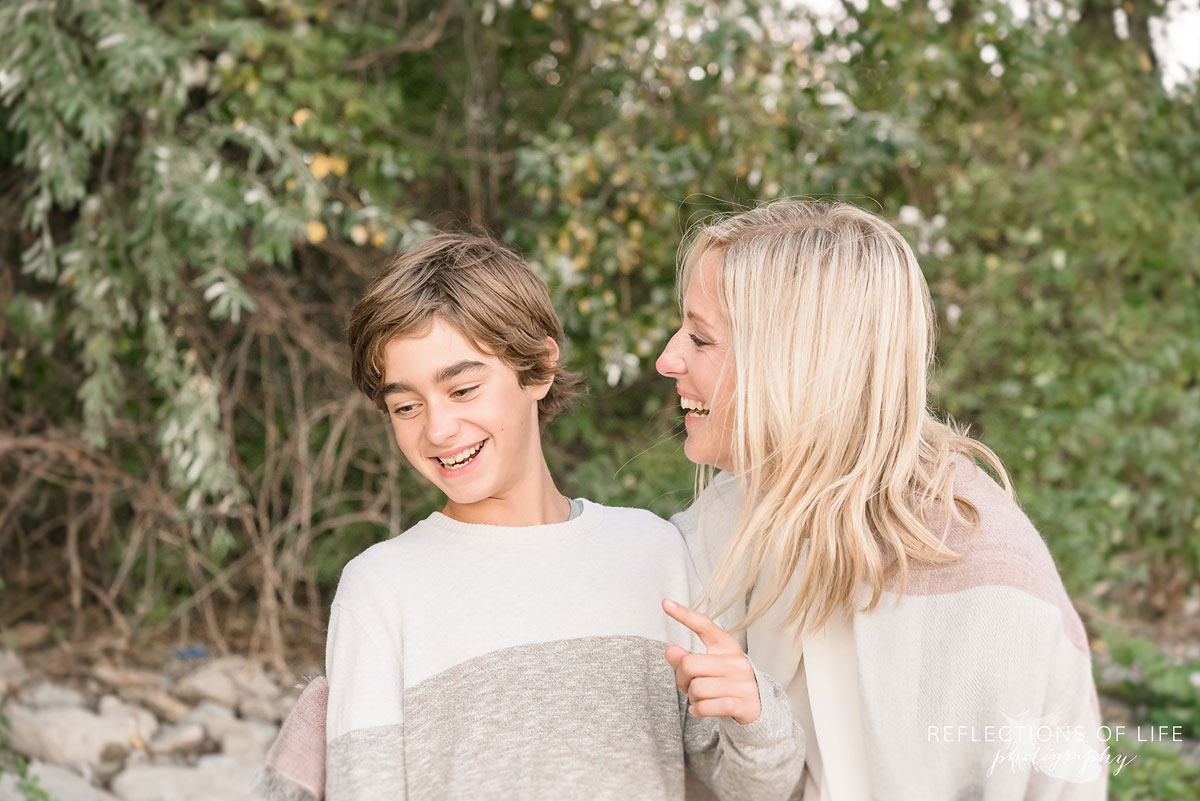 mother and son laughing