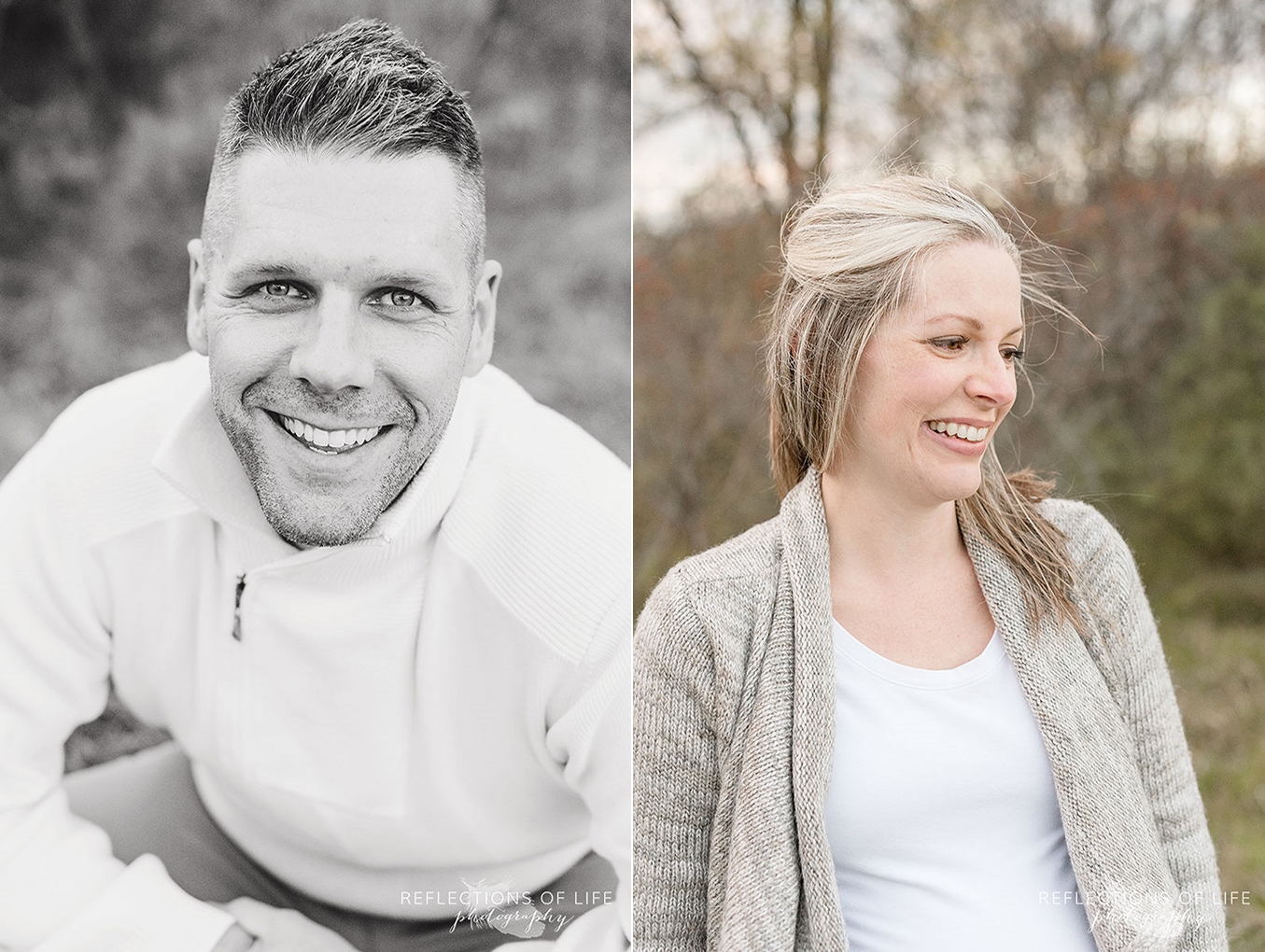 portraits on man and woman smiling and laughing