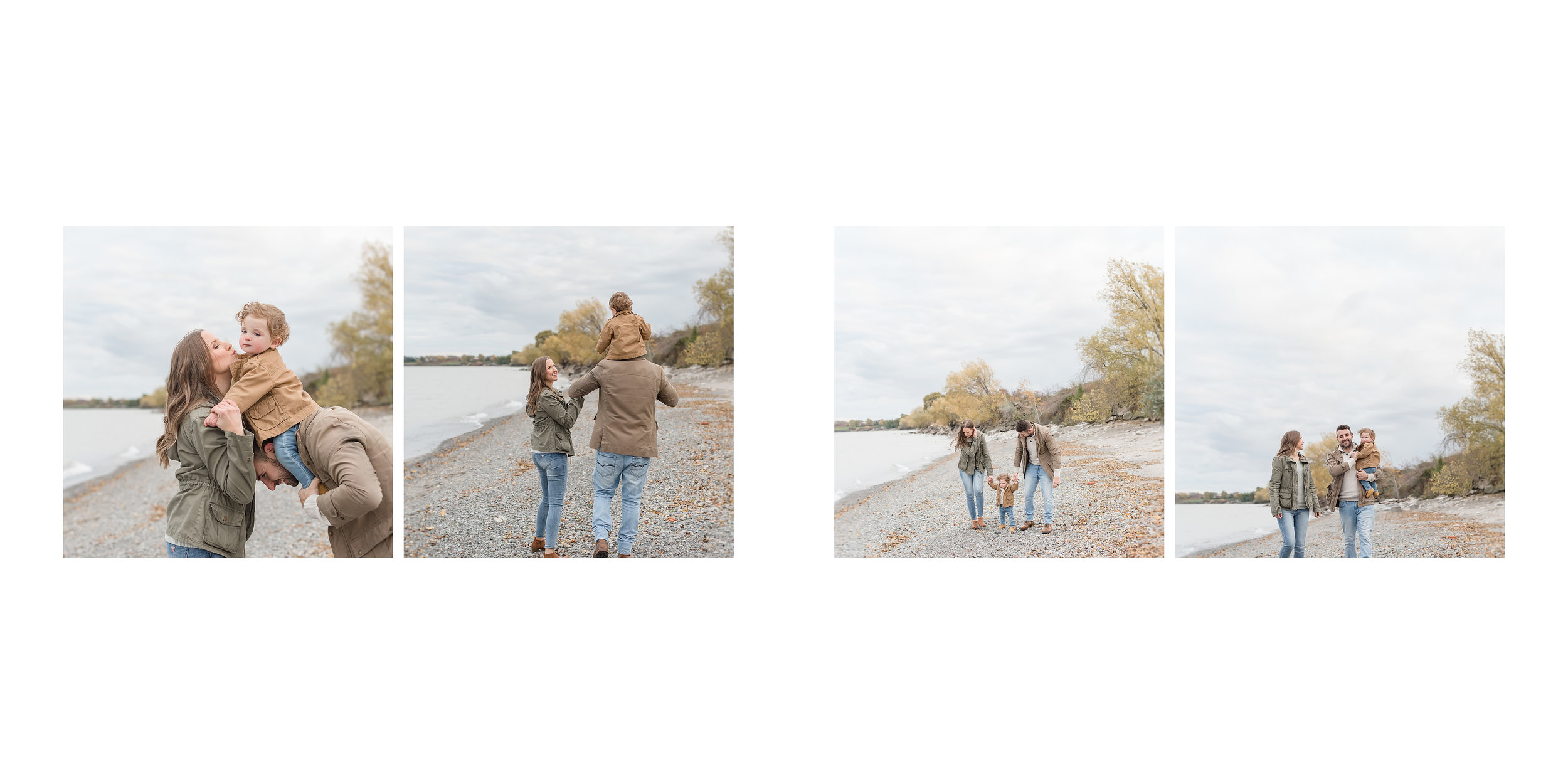 family walking along grimsby beach