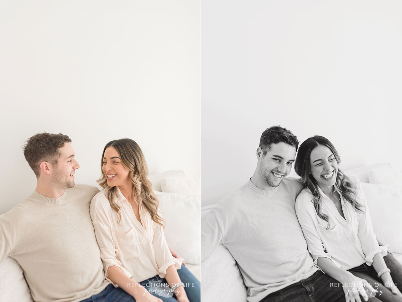 husband and wife laughing in grimsby studio